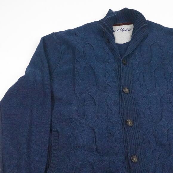 Robert Graham Sweater Mens Large‎ Blue Cable Knit Button Cardigan Fisherman - Picture 7 of 16